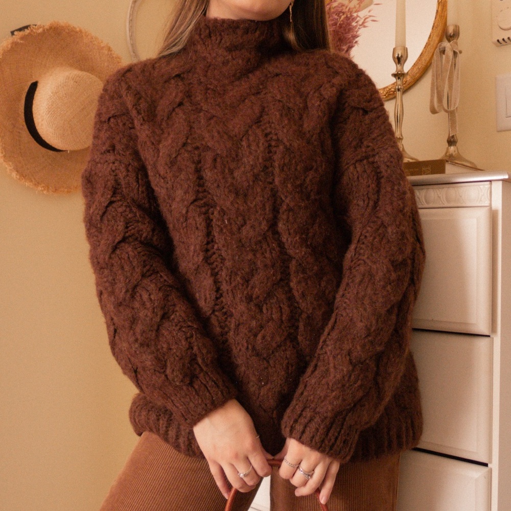 Cozy Brown Cable Knit Sweater